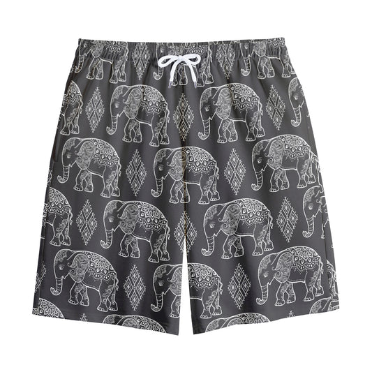 White And Grey Indian Elephant Print Cotton Shorts