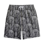 White And Grey Indian Elephant Print Cotton Shorts