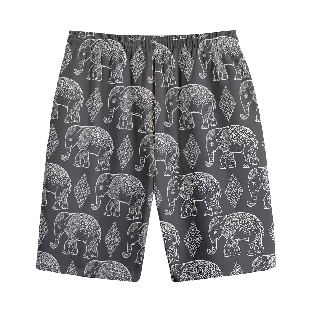 White And Grey Indian Elephant Print Cotton Shorts