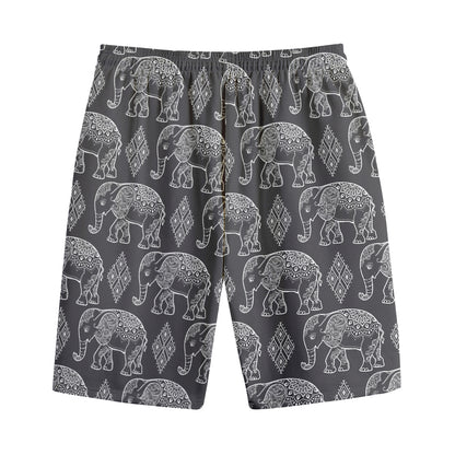White And Grey Indian Elephant Print Cotton Shorts