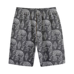 White And Grey Indian Elephant Print Cotton Shorts