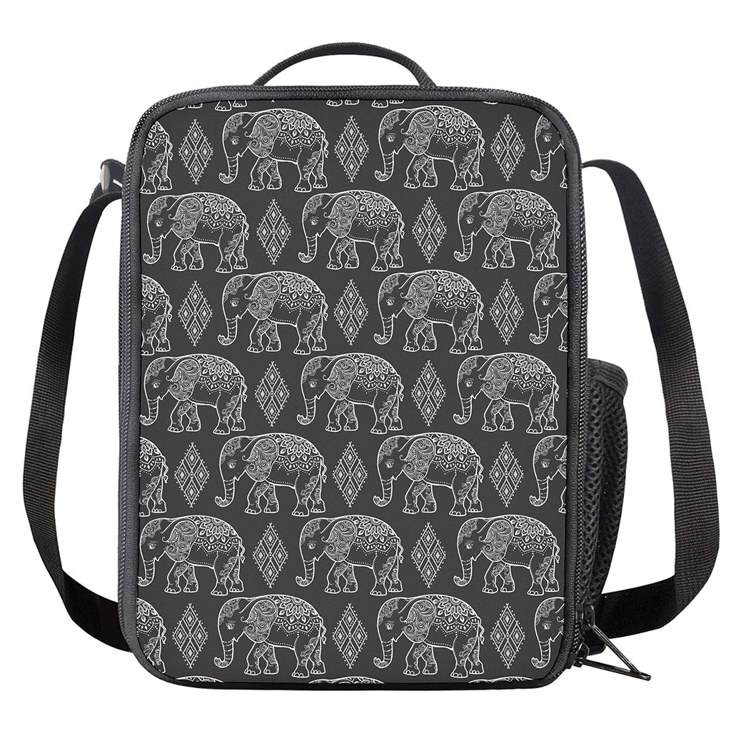 White And Grey Indian Elephant Print Crossbody Lunch Bag