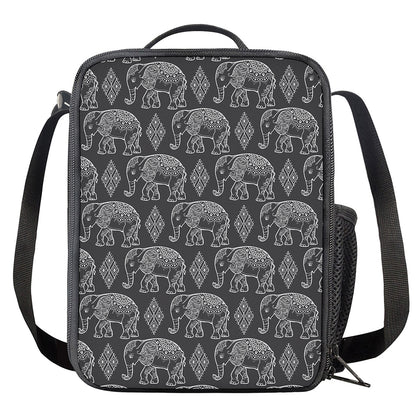 White And Grey Indian Elephant Print Crossbody Lunch Bag