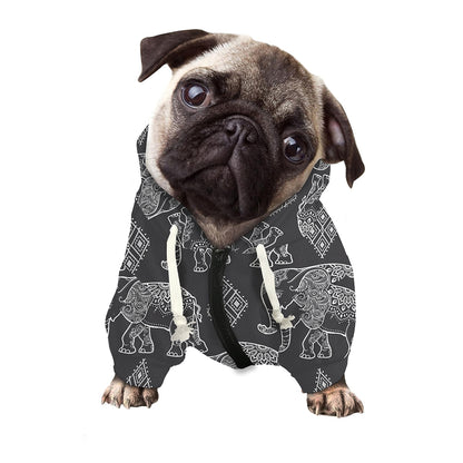 White And Grey Indian Elephant Print Dog Zip Up Hoodie