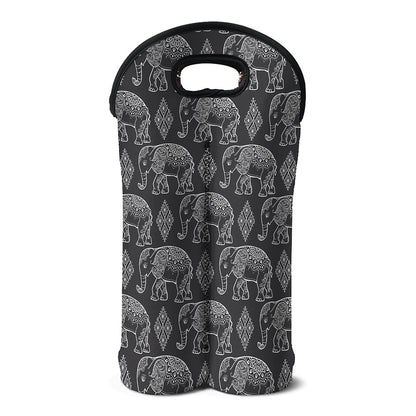 White And Grey Indian Elephant Print Double Neoprene Wine Tote
