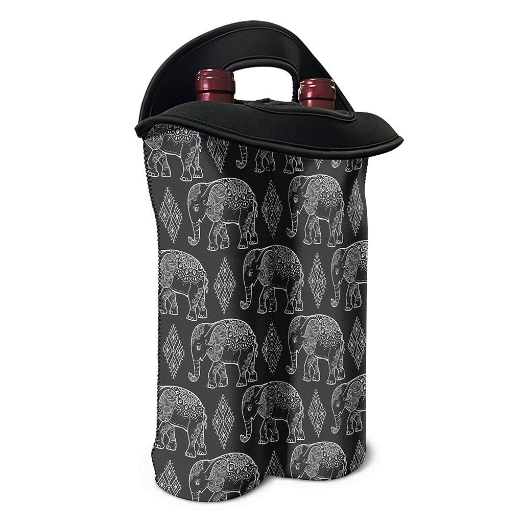 White And Grey Indian Elephant Print Double Neoprene Wine Tote
