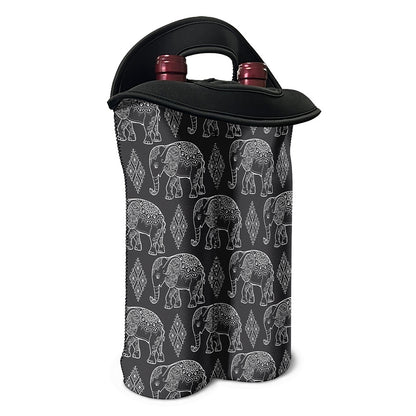 White And Grey Indian Elephant Print Double Neoprene Wine Tote