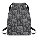 White And Grey Indian Elephant Print Drawstring Backpack