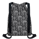 White And Grey Indian Elephant Print Drawstring Backpack