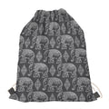 White And Grey Indian Elephant Print Drawstring Bag