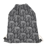 White And Grey Indian Elephant Print Drawstring Bag