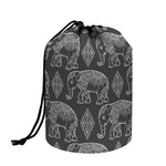 White And Grey Indian Elephant Print Drawstring Makeup Bag