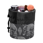 White And Grey Indian Elephant Print Drawstring Makeup Bag
