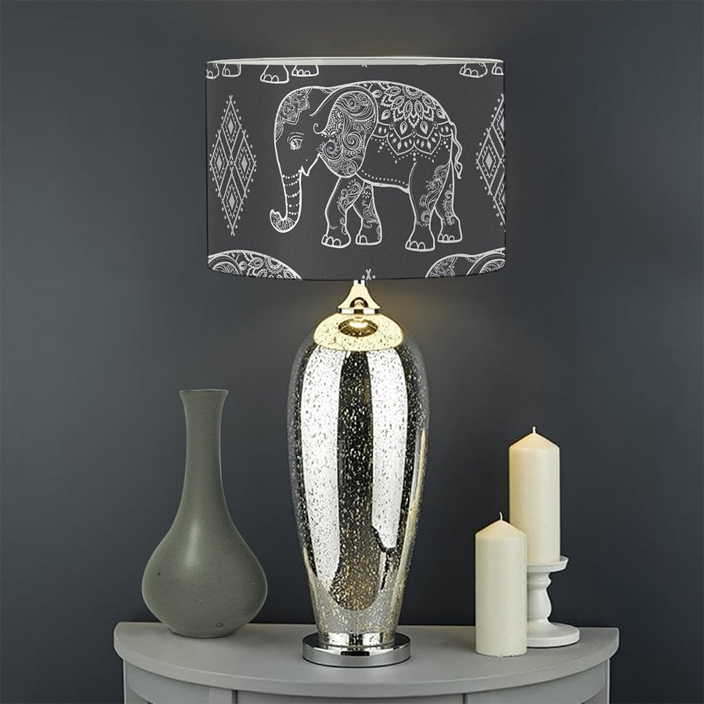 White And Grey Indian Elephant Print Drum Lamp Shade