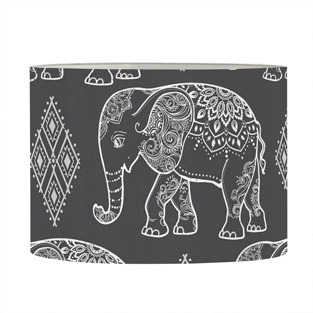 White And Grey Indian Elephant Print Drum Lamp Shade