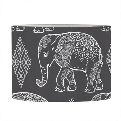 White And Grey Indian Elephant Print Drum Lamp Shade