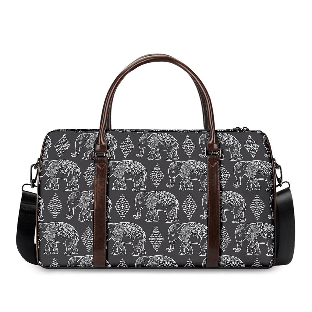 White And Grey Indian Elephant Print Duffle Bag