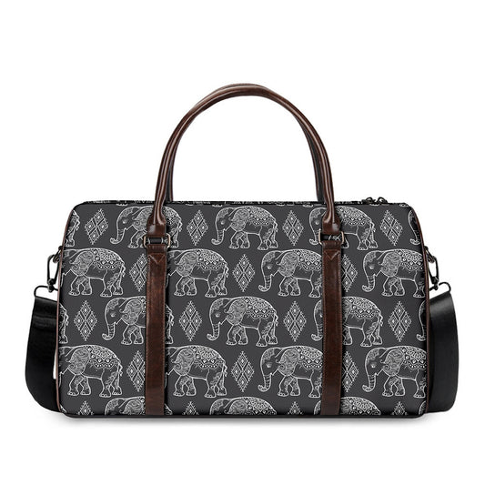 White And Grey Indian Elephant Print Duffle Bag