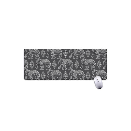 White And Grey Indian Elephant Print Extended Mouse Pad