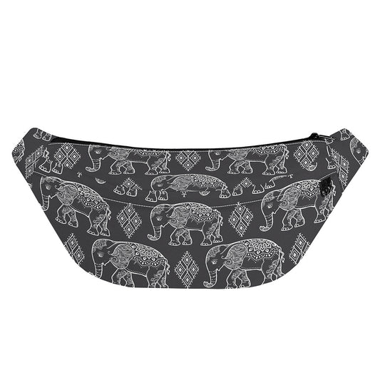 White And Grey Indian Elephant Print Fanny Pack