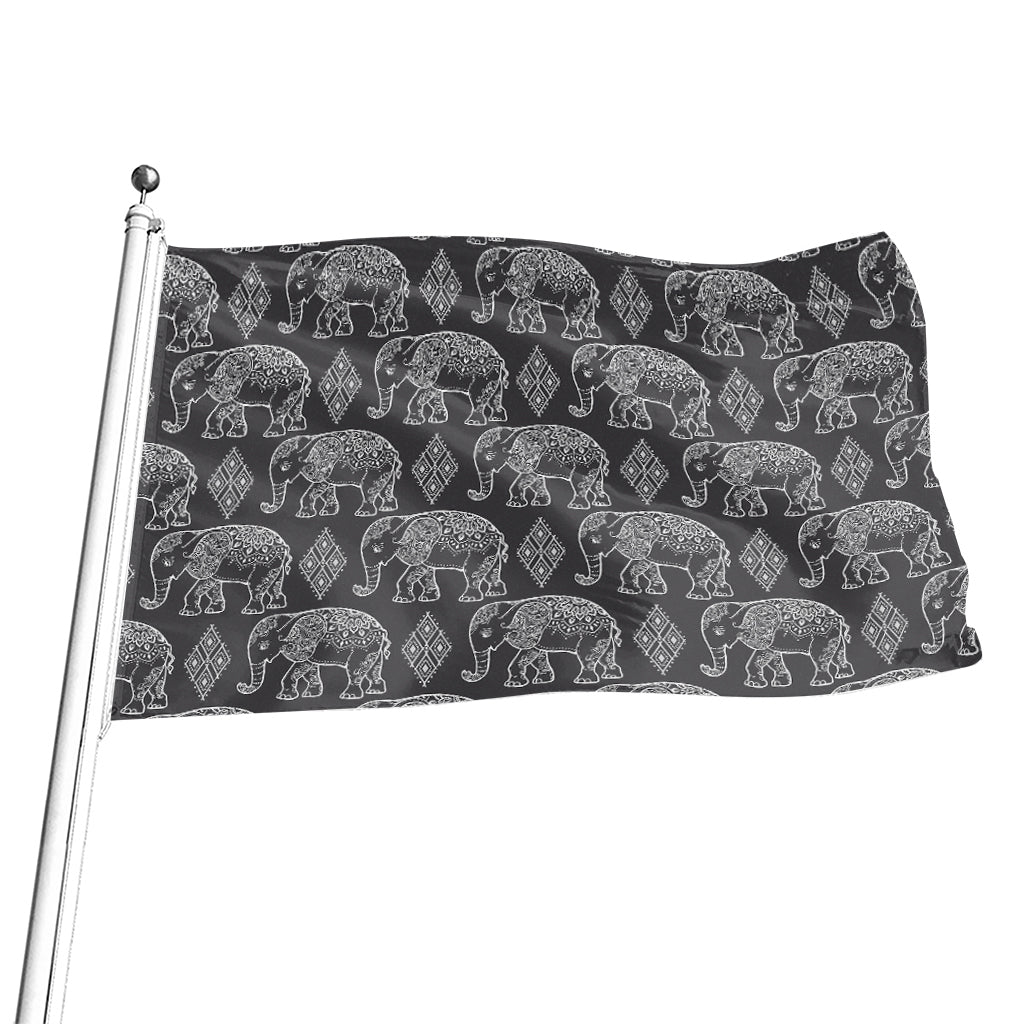 White And Grey Indian Elephant Print Flag