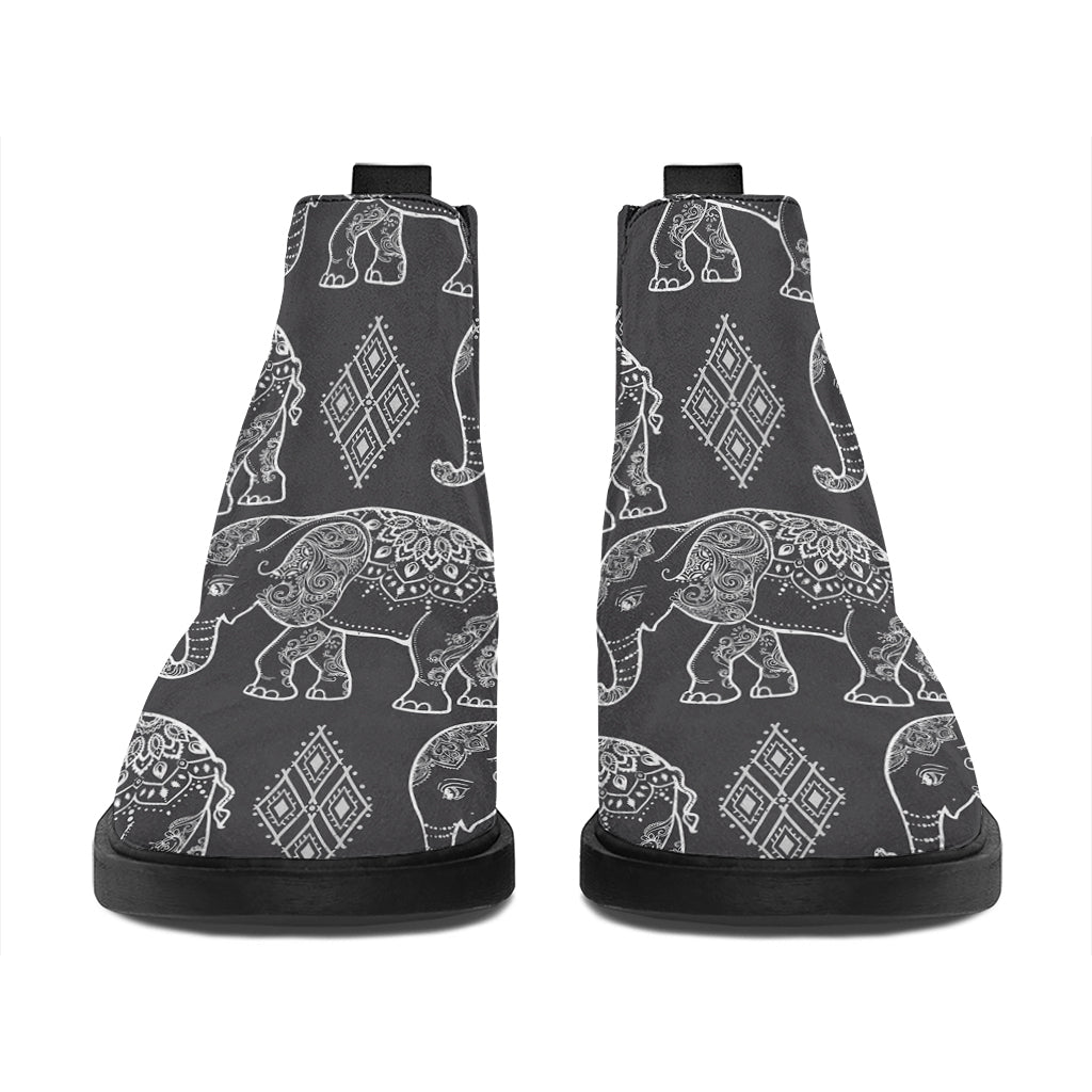 White And Grey Indian Elephant Print Flat Ankle Boots