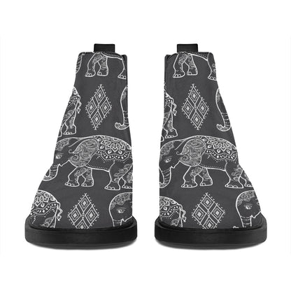 White And Grey Indian Elephant Print Flat Ankle Boots