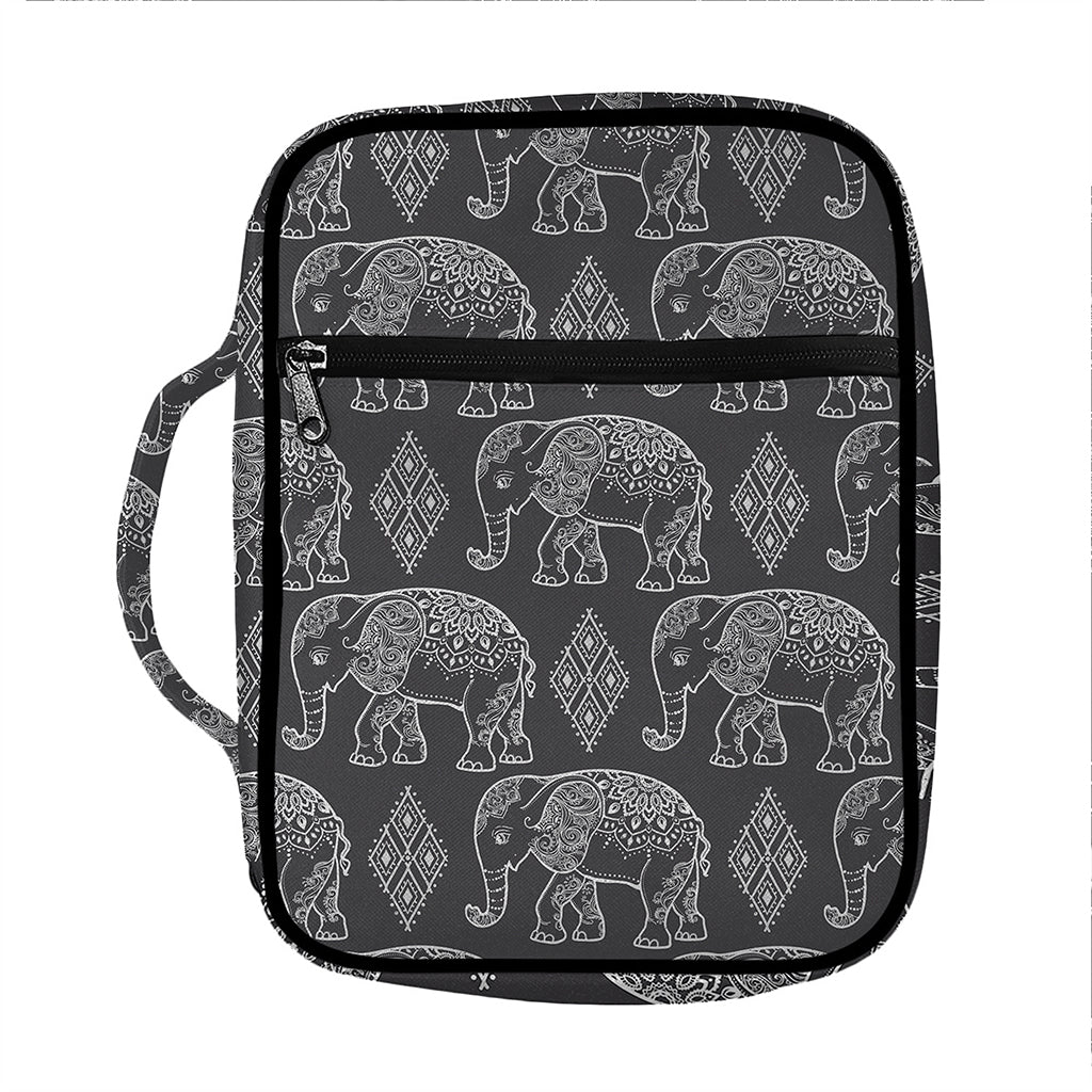 White And Grey Indian Elephant Print Front Pocket Bible Bag