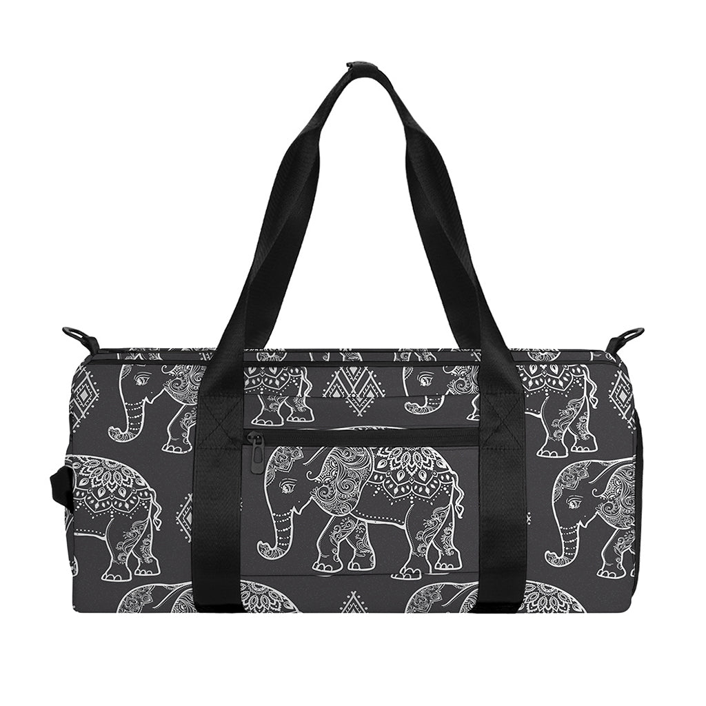White And Grey Indian Elephant Print Gym Bag