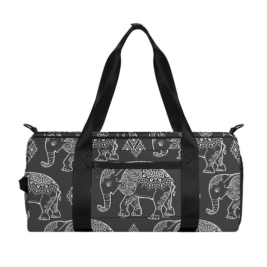 White And Grey Indian Elephant Print Gym Bag