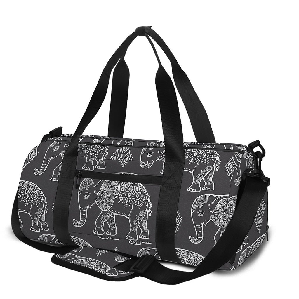 White And Grey Indian Elephant Print Gym Bag