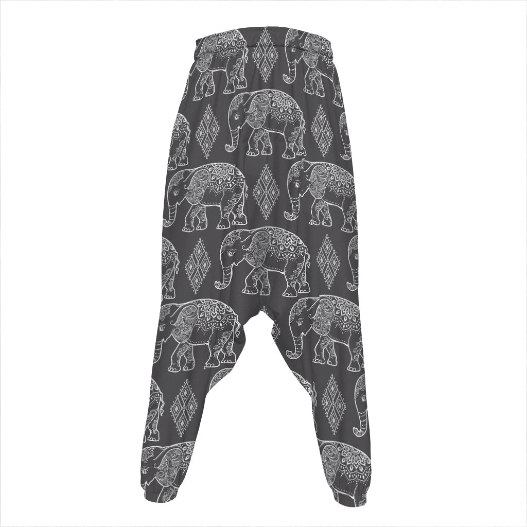White And Grey Indian Elephant Print Hammer Pants