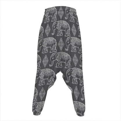 White And Grey Indian Elephant Print Hammer Pants