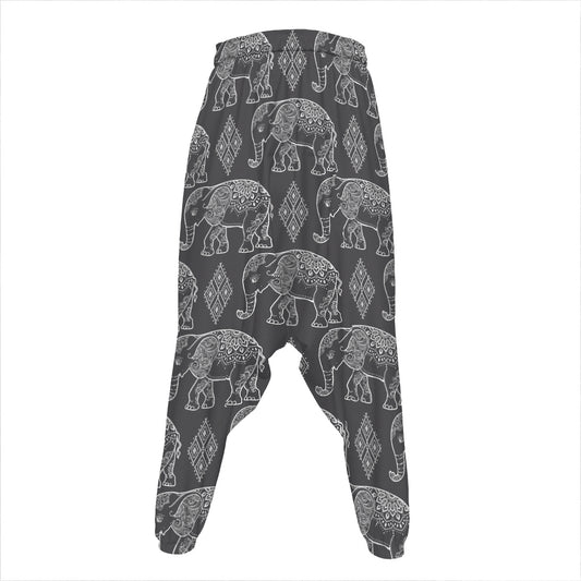 White And Grey Indian Elephant Print Hammer Pants