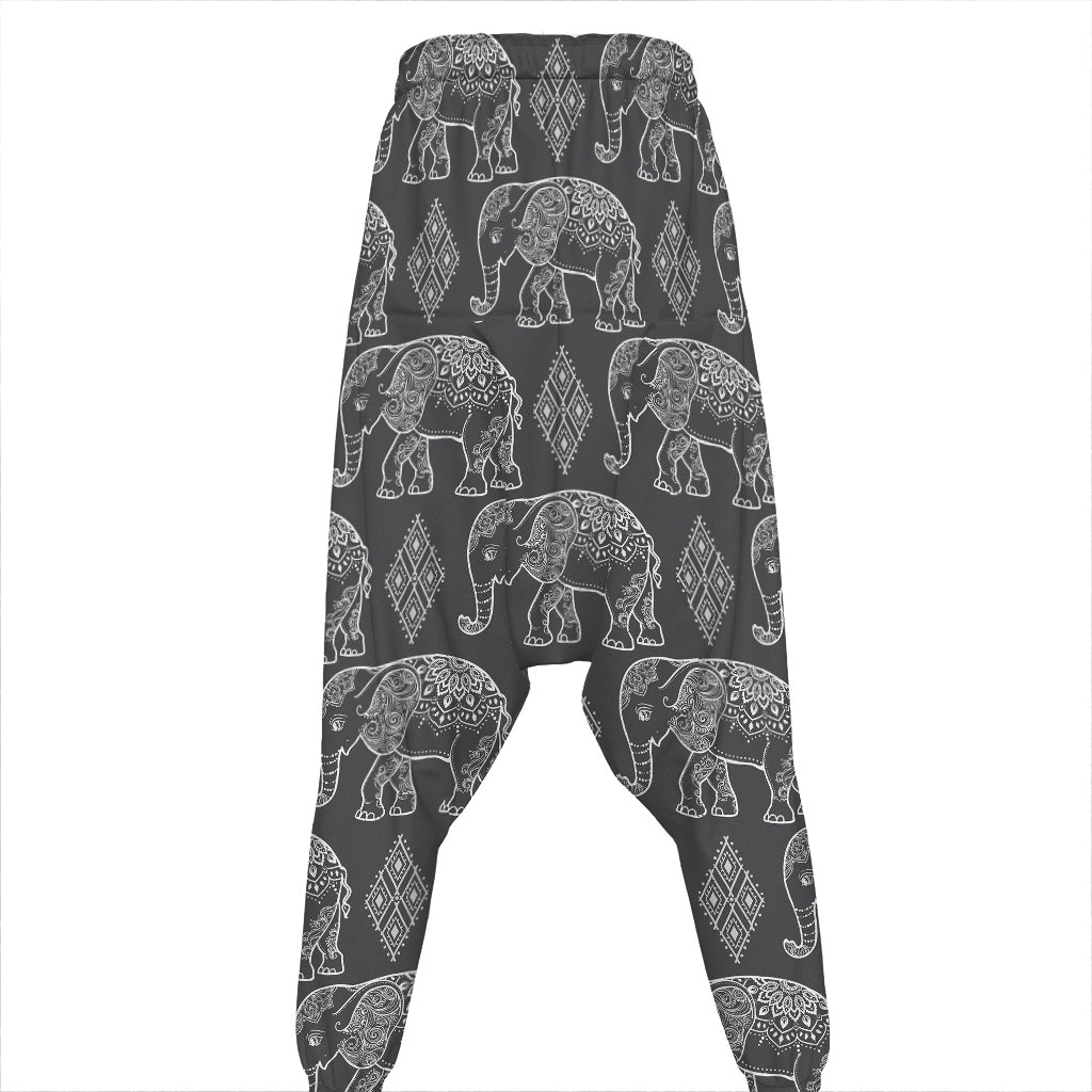 White And Grey Indian Elephant Print Hammer Pants