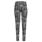 White And Grey Indian Elephant Print High-Waisted Pocket Leggings