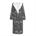White And Grey Indian Elephant Print Hooded Bathrobe