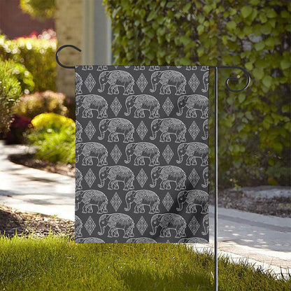White And Grey Indian Elephant Print House Flag