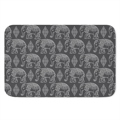 White And Grey Indian Elephant Print Indoor Door Mat