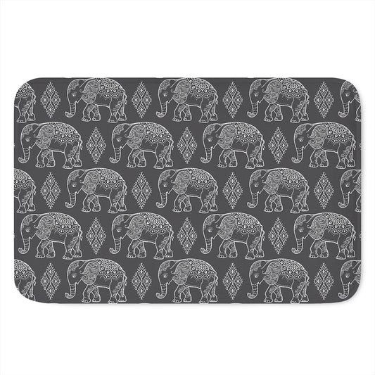 White And Grey Indian Elephant Print Indoor Door Mat