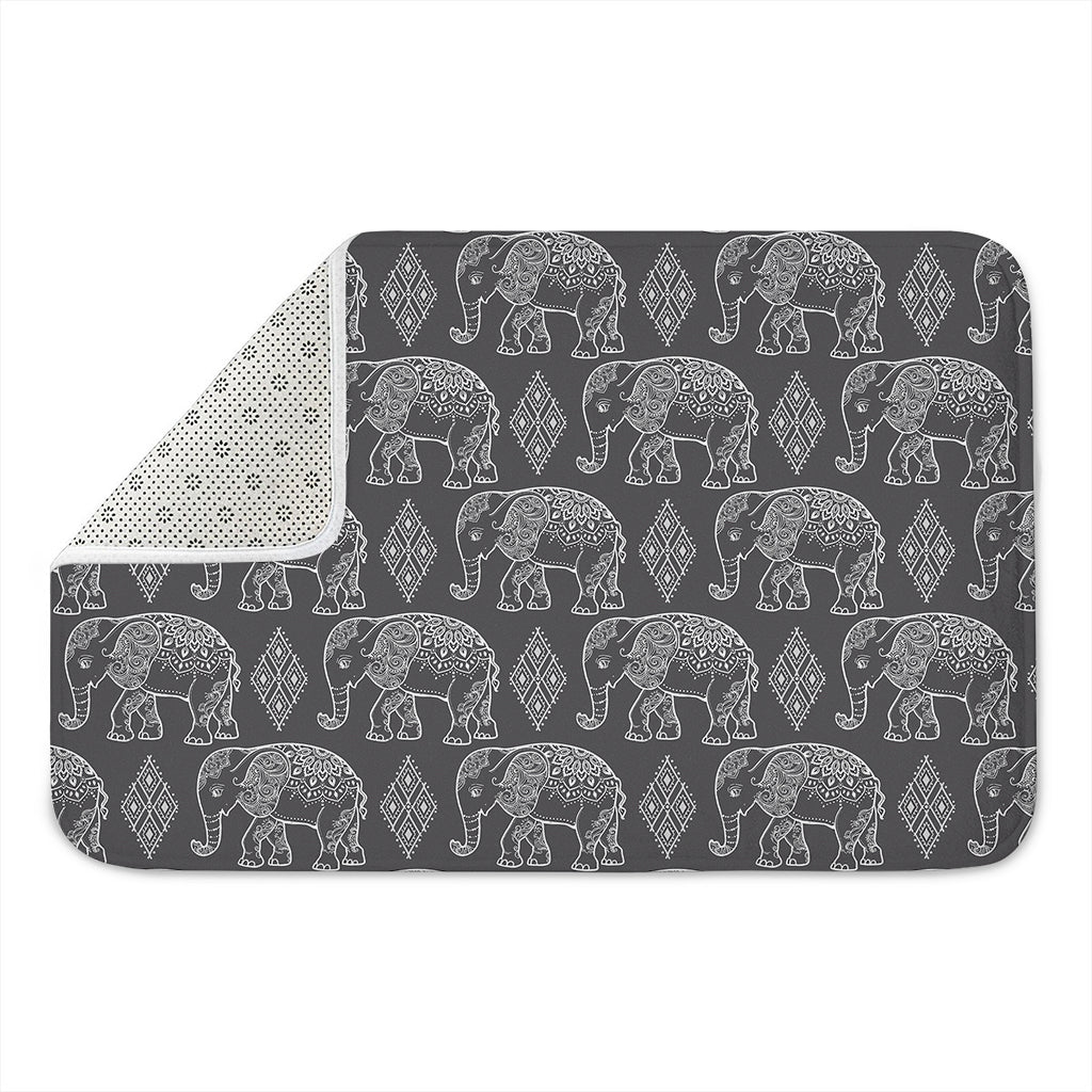 White And Grey Indian Elephant Print Indoor Door Mat
