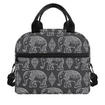 White And Grey Indian Elephant Print Insulated Lunch Bag