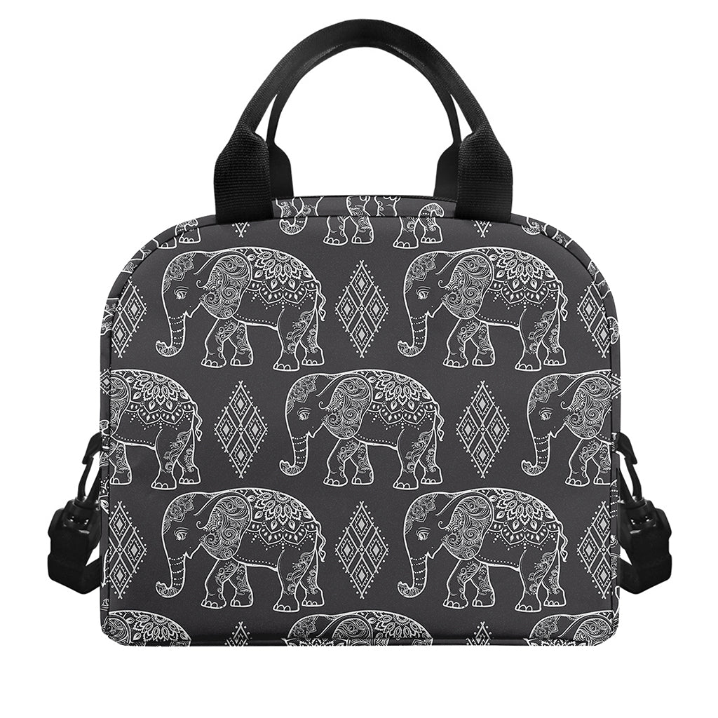 White And Grey Indian Elephant Print Insulated Lunch Bag