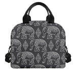 White And Grey Indian Elephant Print Insulated Lunch Bag