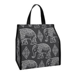 White And Grey Indian Elephant Print Insulated Lunch Tote