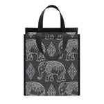 White And Grey Indian Elephant Print Insulated Lunch Tote