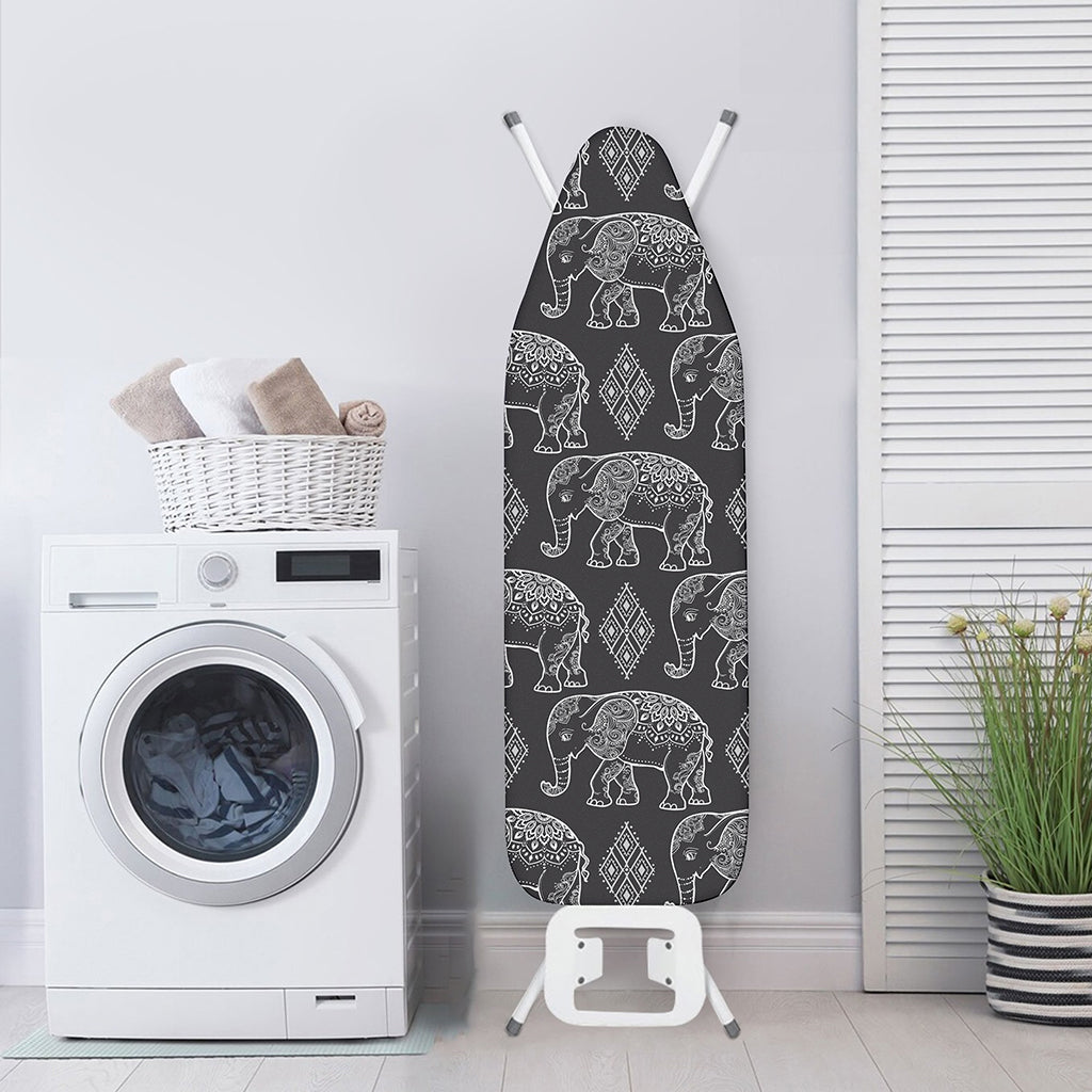 White And Grey Indian Elephant Print Ironing Board Cover