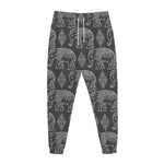 White And Grey Indian Elephant Print Jogger Pants