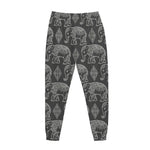 White And Grey Indian Elephant Print Jogger Pants