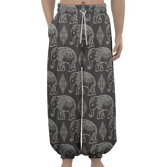 White And Grey Indian Elephant Print Lantern Pants